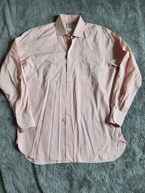 Thomas Pink Light Pink and White Striped Dress Shirt 16.5